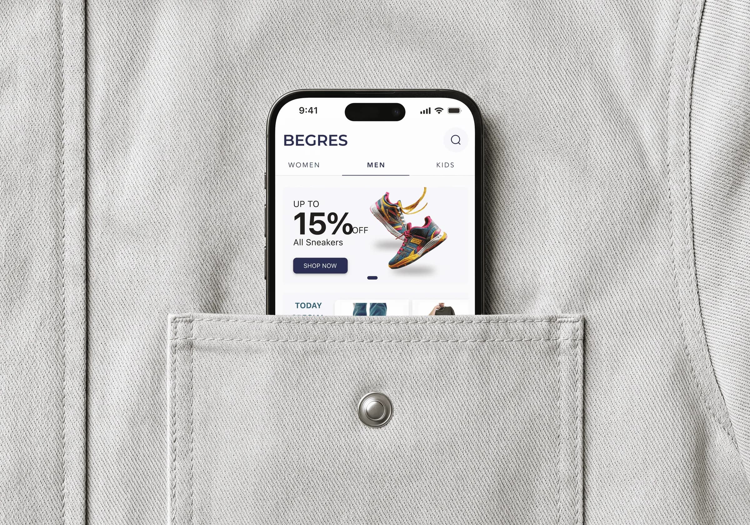 Begres luxury shopping app on a phone