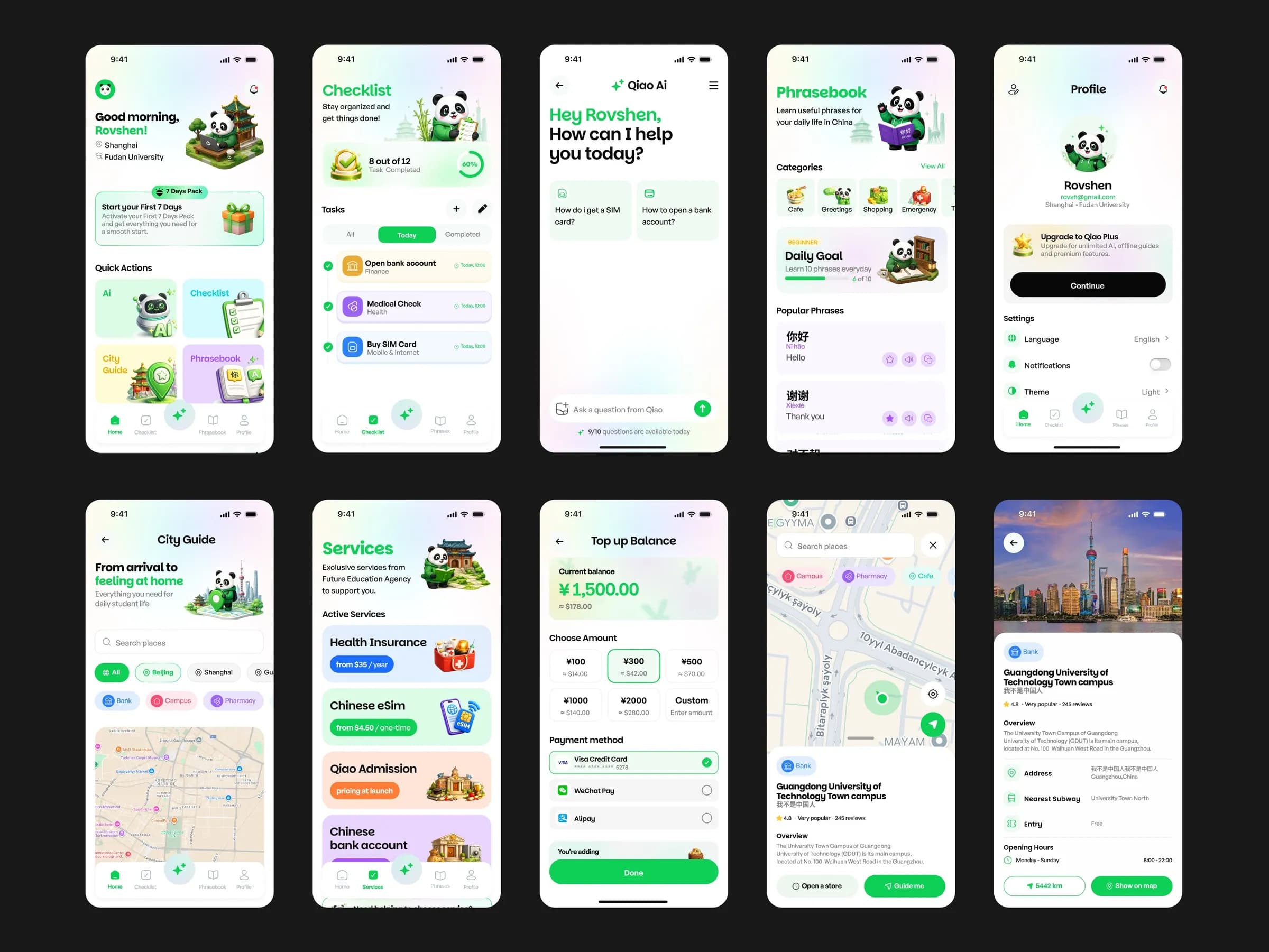 Qiao app quick actions and city guide