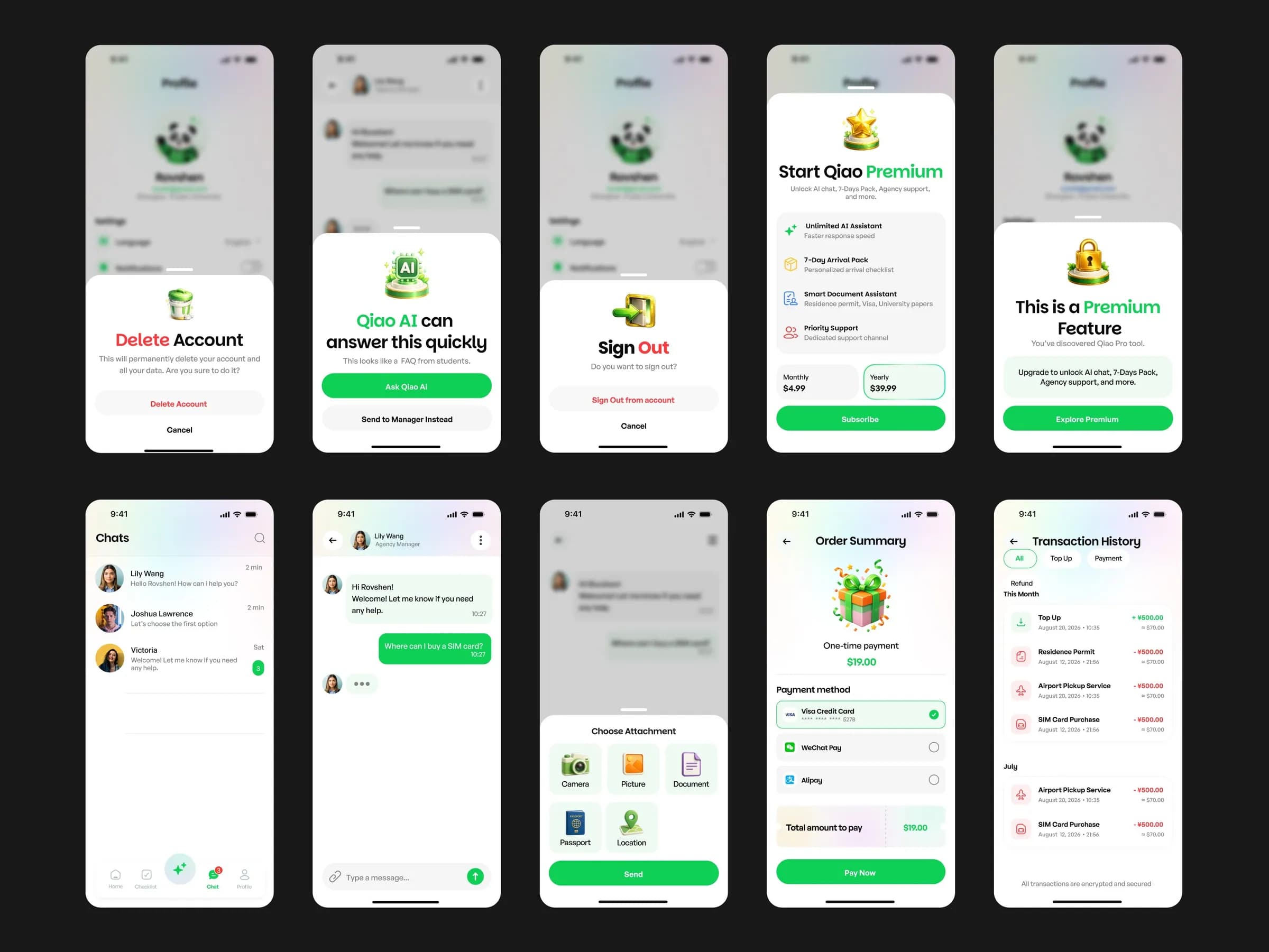 Qiao panda character and UI details